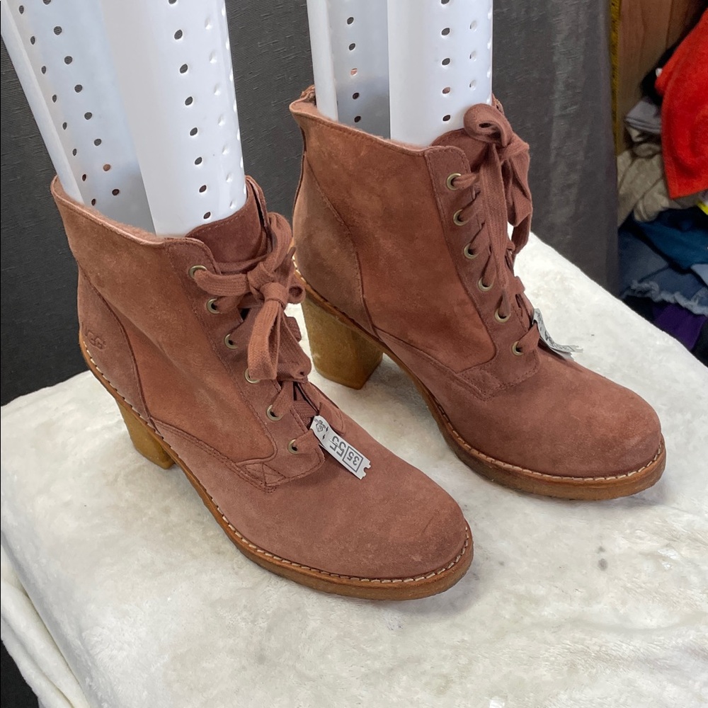 UGG Tan Suede Lace-Up Heeled‎ Boots